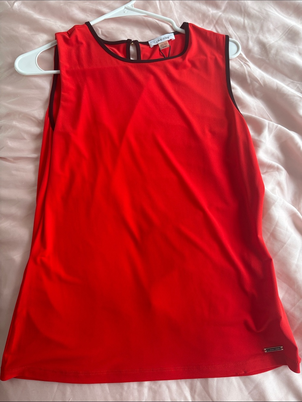 NWT Calvin Klein Bright Red Sleeveless Tank with Black Trim